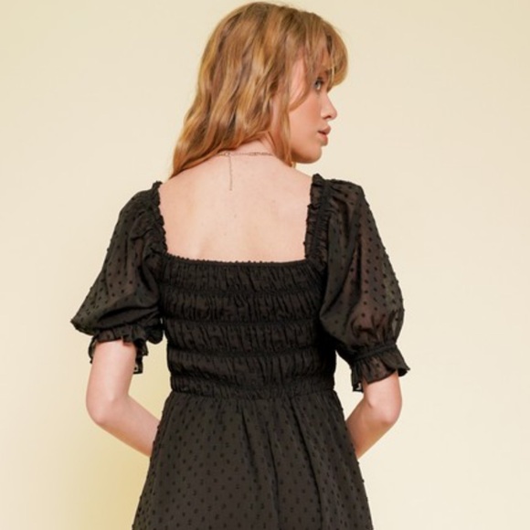 719. Hem & Thread Black Chiffon Midi Dress Smocked Ruffle Sleeve NEW Item - Picture 8 of 9